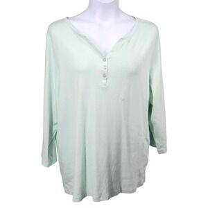 Karen Scott Plus Mint Green Henley Top 3/4 Sleeve Soft Cotton 3X NWT